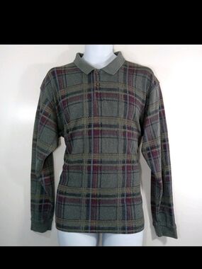 Vtg 90s Basic Equipment Multicolor Plaid 1/4 Button Thin Collared Sweatshirt XL